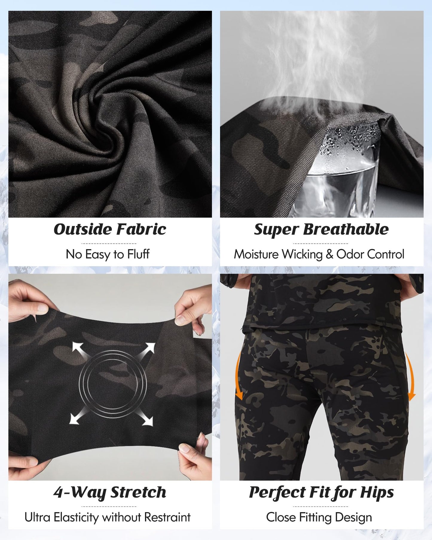 romision Thermal Underwear for Men - 2 Pack Sets Ultra Soft Long Johns - Warm Base Layers with Fleece Lined for Cold Weather