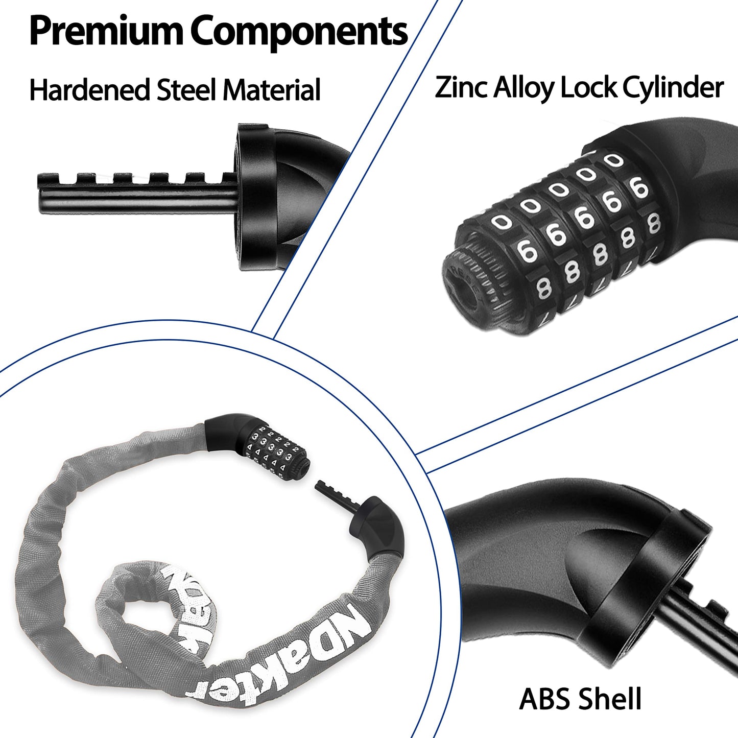 NDakter Bike Chain Lock, 5-Digit Combination Anti-Theft Bicycle Lock, 3.2/4.27 feet Long Security Resettable Bike Locks Heavy Duty for Bike, Motorcycle, Bicycle, Door, Gate, Fence, Grill, Gray