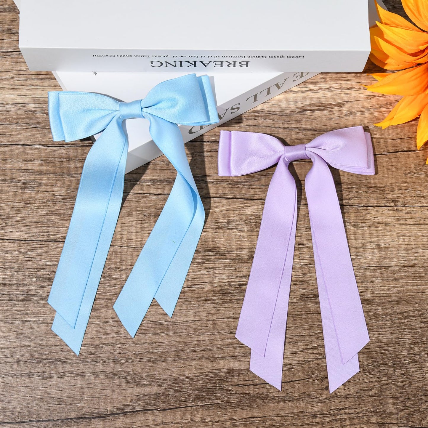 Aileam 2PCS Silky Satin Hair Bows Hair Clip Blue Purple Hair Ribbon Ponytail Holder Accessories Slides Metal Clips Hair Bow for Women Girls Toddlers Teens Kids