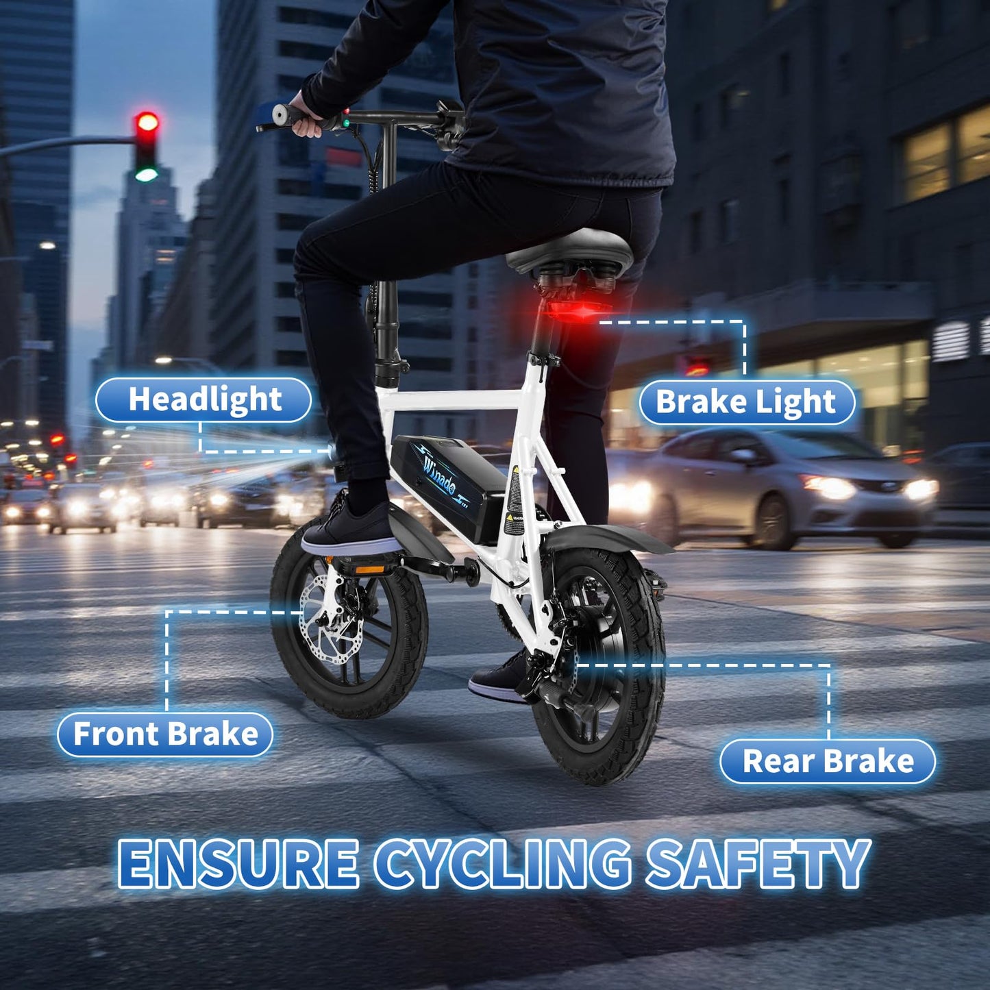 Winado Electric Bike for Adults, 14" Folding Electric Bicycle 450W Motor with Dual Disc Brakes, Max Range 25Miles(Pedal-Assist) & Speed 15.5MPH, Foldable Commuter City Ebike for Adults/Teens, White