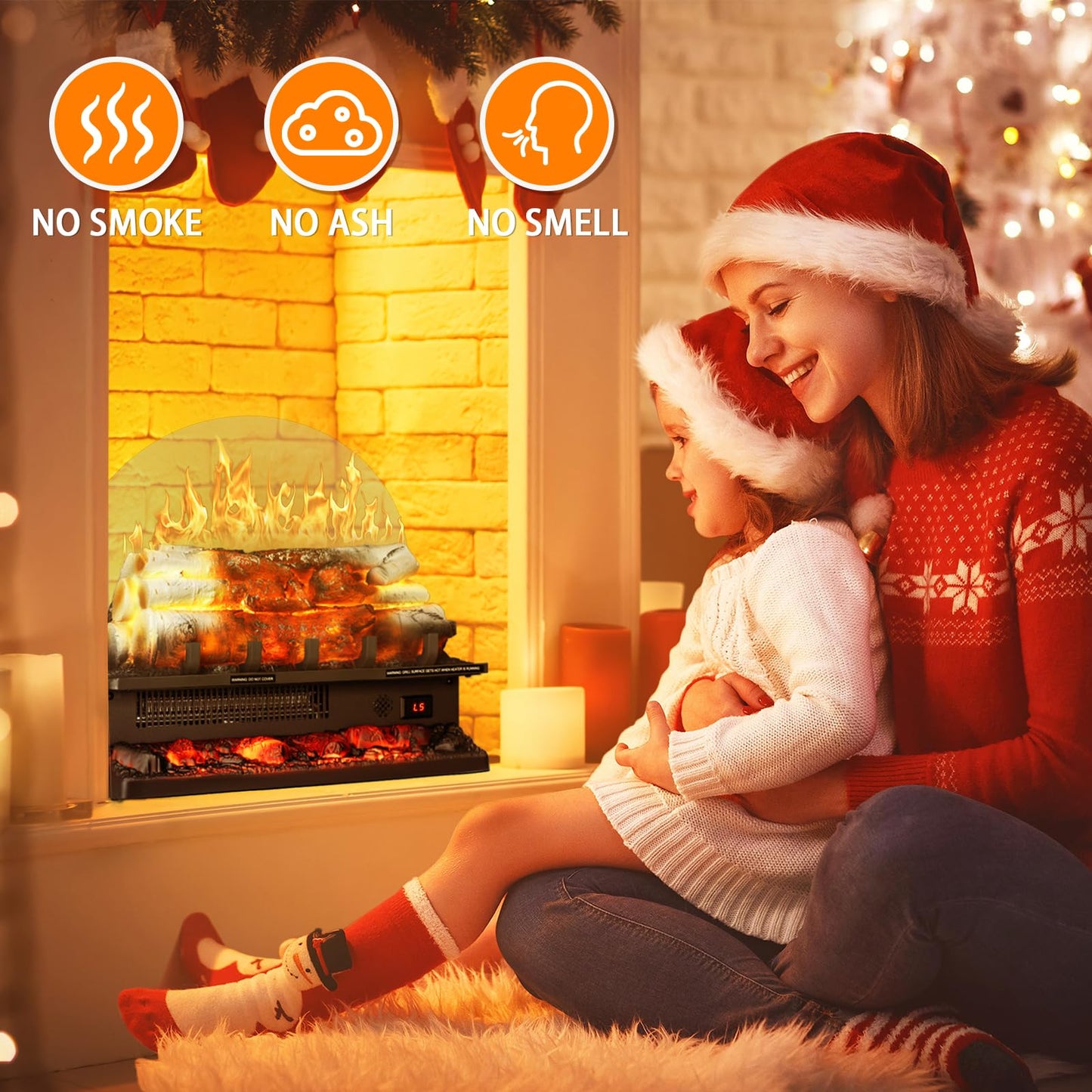 Antarctic Star 21 Inch Electric Fireplace Log Heater Remote Control Real Flame Effect Ember Bed, Overheated Protection, Adjustable Brightness, Speed, Temp and Sound Effect, Indoor Use 750W/1500W