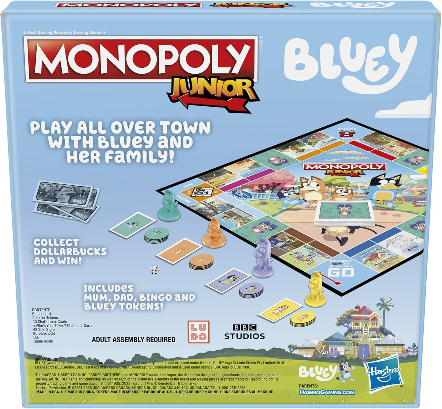Hasbro Gaming Monopoly Junior Bluey Edition Board Game | Kids Play as Bluey, Bingo, Mum & Dad for Girls & Boys | Ages 5+ (Amazon Exclusive)