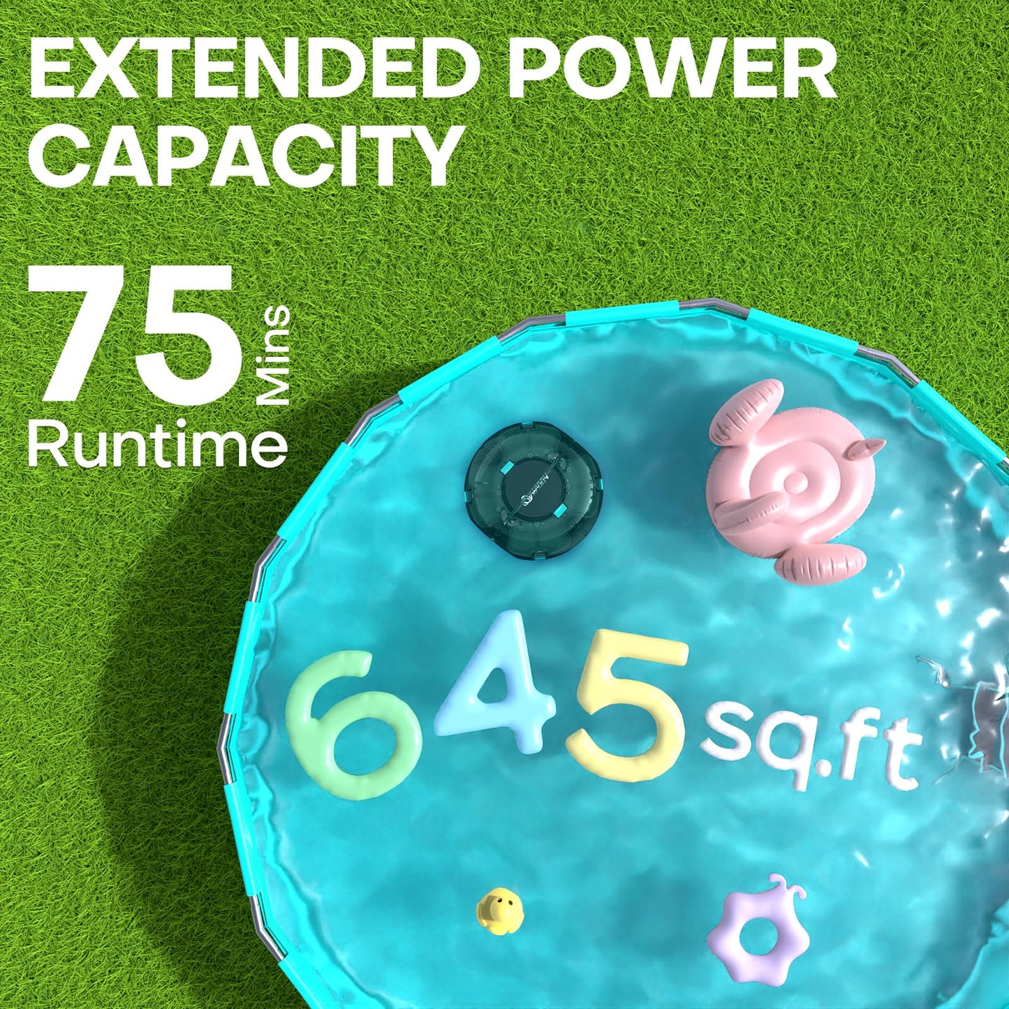 (2025 Upgrade) Cordless Robotic Pool Cleaner, Lasts 75 Min, Automatic Vacuum for Above-Ground Pools up to 645 Sq.ft,Portable, Self-Parking,Transparent Green