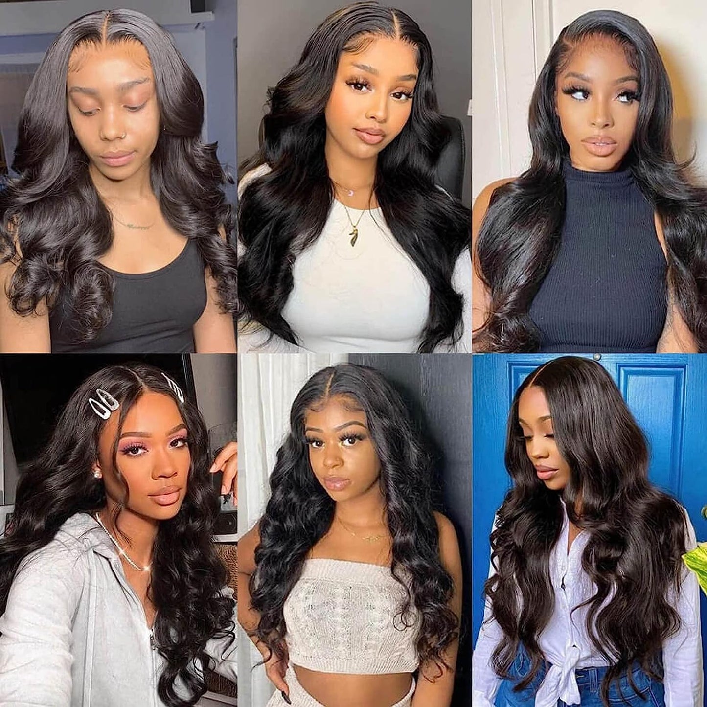Amskdum Body Wave 3 Human Hair Bundles Extensions 12A Human Hair Weave 100% Unprocessed Brazilian Virgin Human Hair Extensions For Women Natural Black (22" 22" 22")
