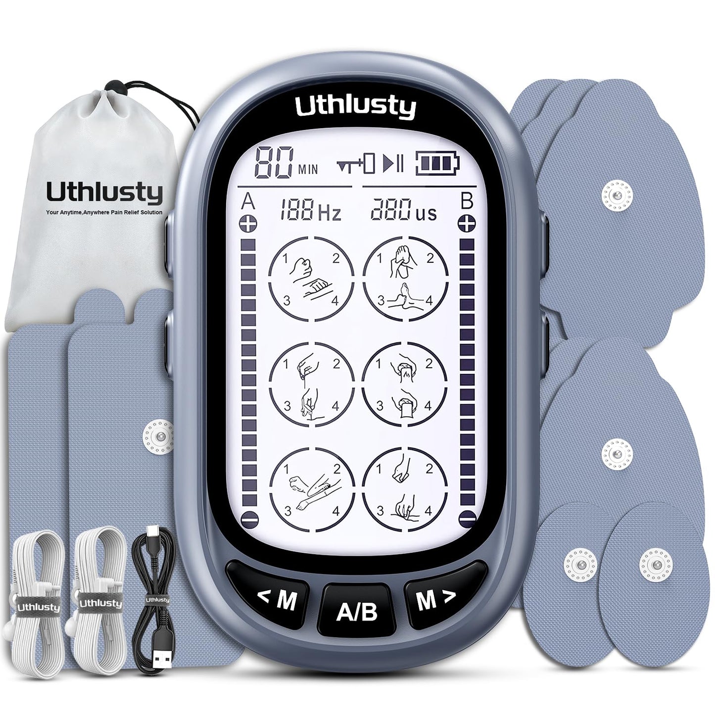 TENS Unit Muscle Stimulator for Pain Relief Therapy–Dual Channel 24 Modes TENS Machine&EMS Muscle Stimulator,Upgraded Large Screen Portable Muscle Stimulator for Back,Shoulder,& Neck Pain with 10 Pads