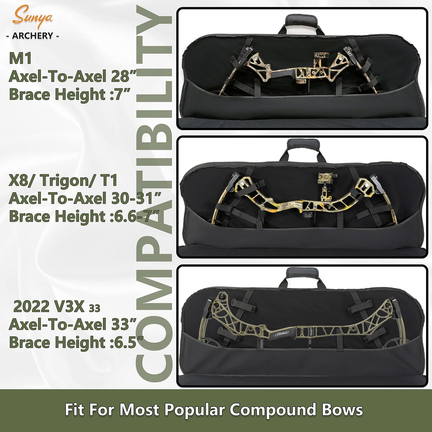SUNYA Compound Bow Case with Molle System - Neoprene Bow String Protection & Padded Shoulder Sling - Soft Carrying Case for Archery Accessories, Equipment (Green)