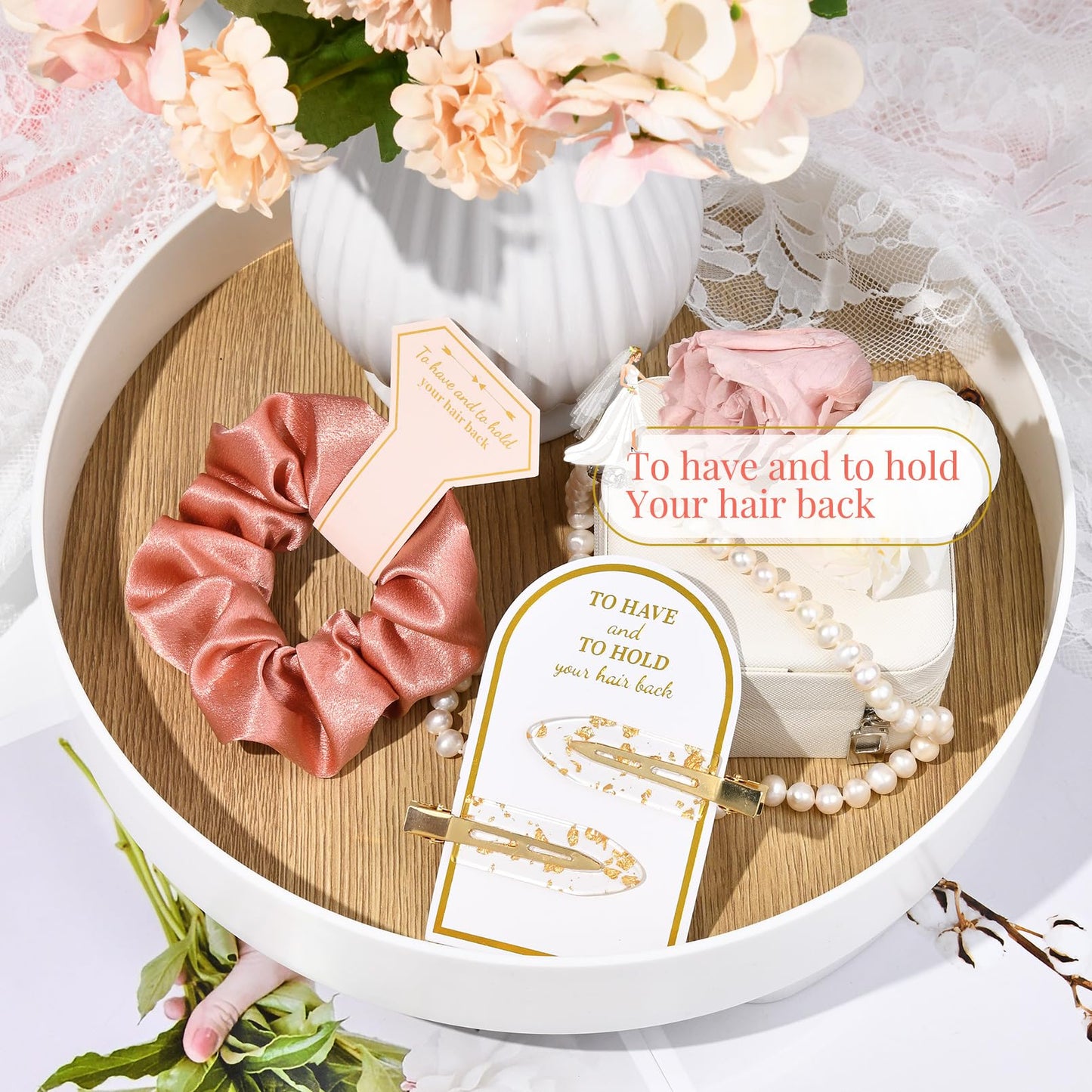 Aileam 12 PCS Bridesmaid Proposal Gifts, Gold Glitter Hair Clips and Silk Satin Scrunchies, Bridal Shower Favors for Women Girls