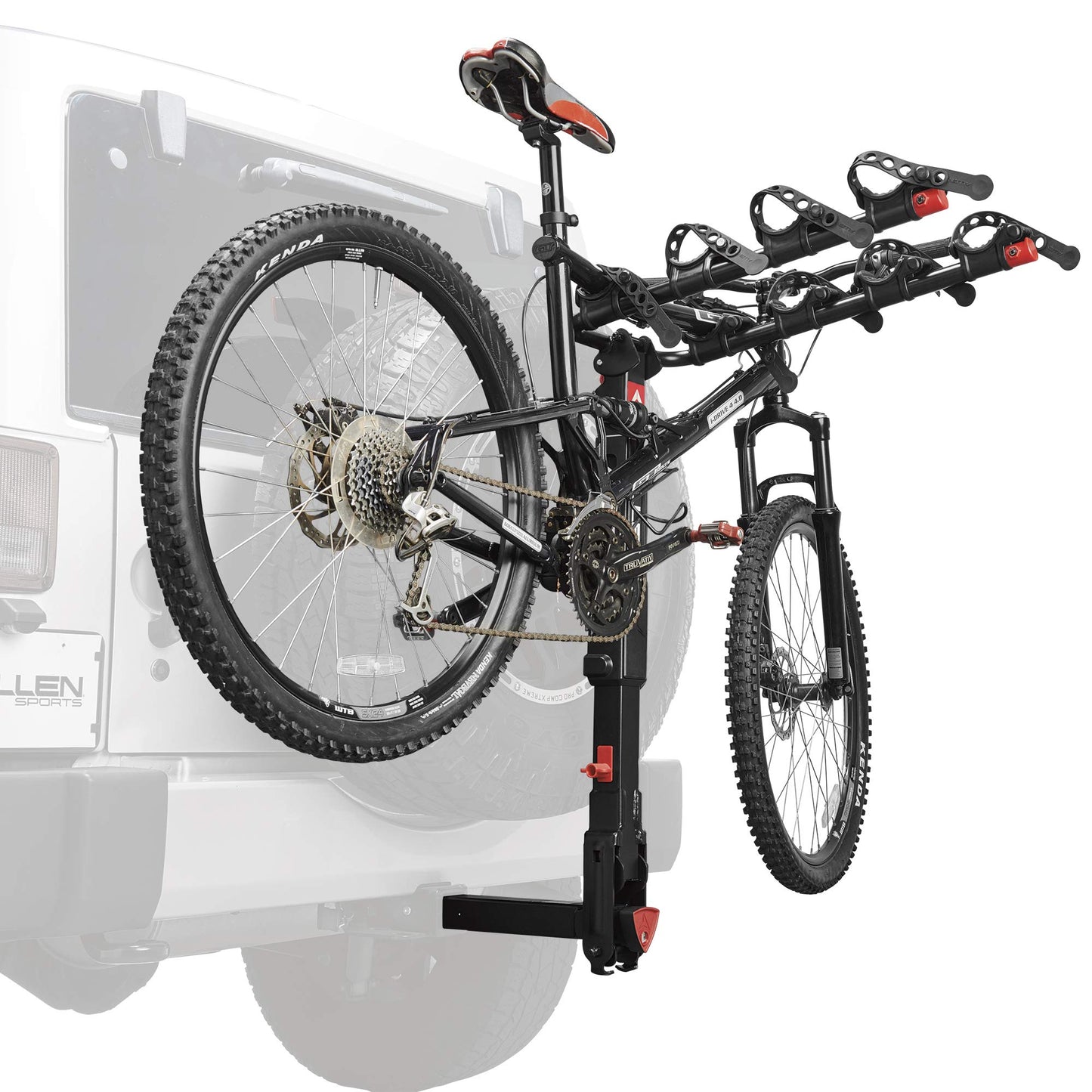Allen Sports Premier Locking Quick Release 4-Bike Carrier for 2 Inch Hitch on Vehicles with Spare Tire, Model 400QR, Black
