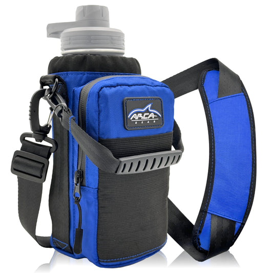 Arca Gear 32 oz Hydro Carrier - Insulated Water Bottle Sling w/Carry Handle, Shoulder Strap, Wallet and Two Pouches - The Perfect Flask Accessory - Deep Blue