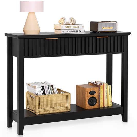 Alaxgumrol 39 inch Entryway Table with Storage, Narrow Console Table with 2 Drawers, Modern Sofa Table with Open Storage Shelf for Living Room, Foyer Hallway, Black