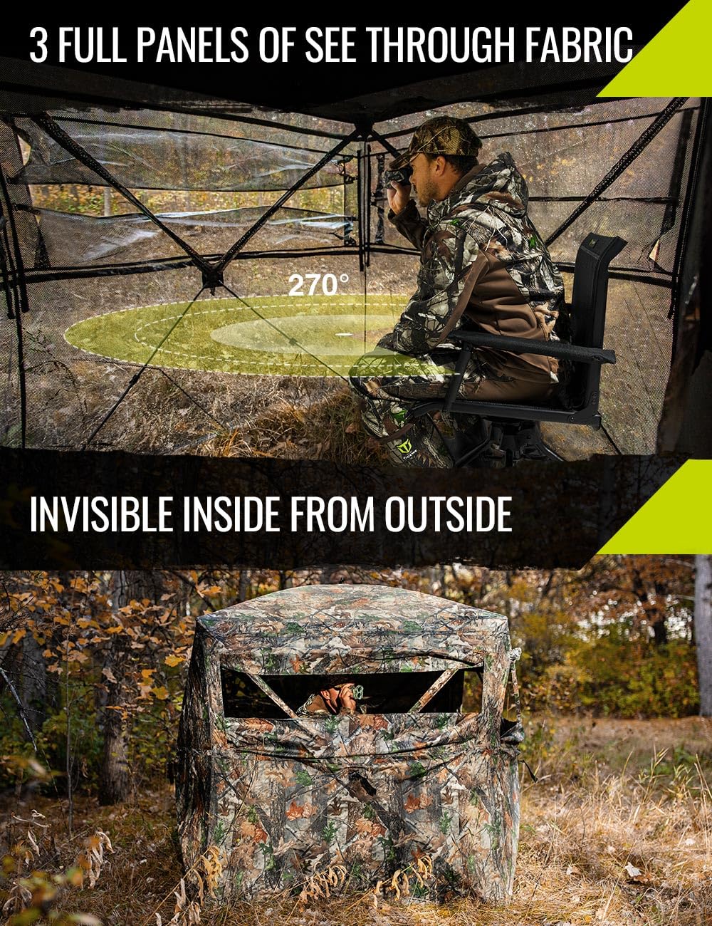 TIDEWE Hunting Blind See Through with Carrying Bag, 3-4 Person Pop Up Ground Blinds 270 Degree, Portable Resilient Hunting Tent for Deer & Turkey Hunting (Camouflage)