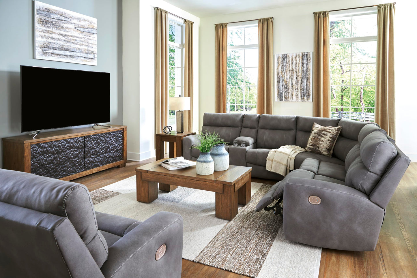 Signature Design by Ashley Next-Gen DuraPella Contemporary Faux Leather Wall Hugger Power Recliner with Adjustable Headrest and USB Ports, Dark Brown