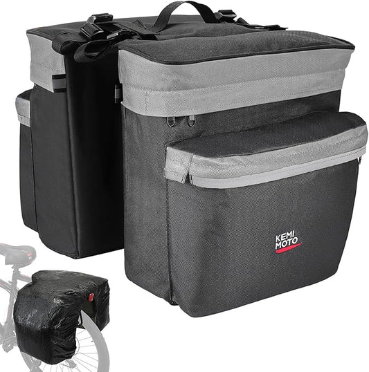 KEMIMOTO Bike Bag Bicycle Panniers Rear Rack Bag, 34L Large Capacity Water Resistant Bicycle Trunk Bag, Bike Saddle Bag for Grocery Shopping, Support for Width Less Than 6 inches Bike Rack, Grey