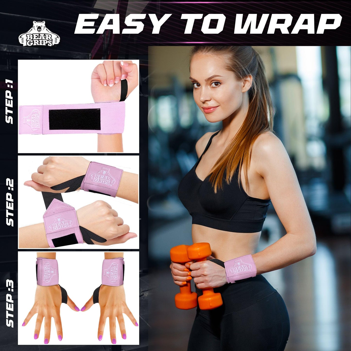 Bear Grips Extra Strength Gym Wrist Wraps for Weightlifting | 2 Wrist Wraps Per Pack | 12" & 18" | Unisex Fitness Accessory for Men & Women