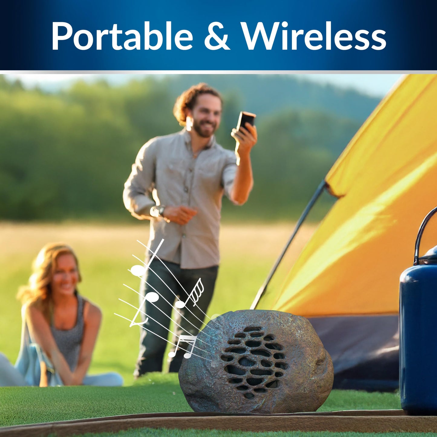Alpine Corporation Weather-Resistant Bluetooth Solar-Powered Outdoor Wireless Rock Speaker - Set of 2