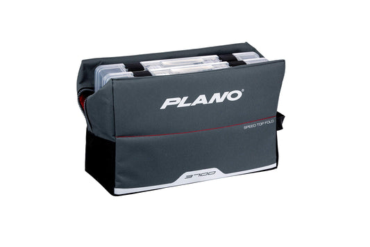 Plano Weekend Series 3700 Fold-Down Speedbag, Gray Fabric, Includes 2 3700 Stowaway Utility Boxes, Fishing Tackle Soft Storage Bag, MOLLE Attachment Panel