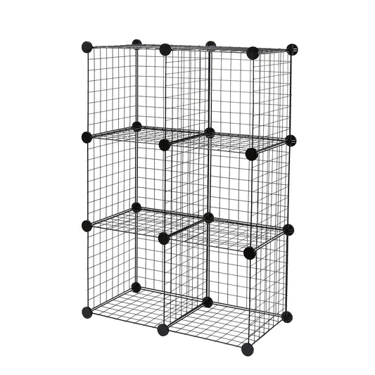 Amazon Basics Cube Wire Grid Stackable Storage Shelves, 6-Cube, 12.6"D x 26"W x 38"H, Black
