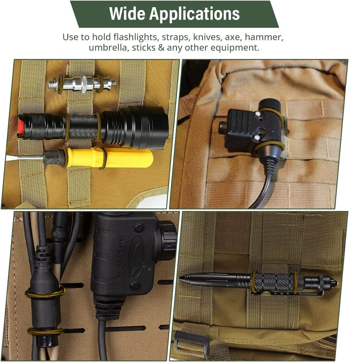 GearHill Molle Attachments, Tactical Backpack Accessories, Molle Webbing Binding Ribbon Multipurpose Tactical Bag Molle Accessories (3 Size Kit, Tan)