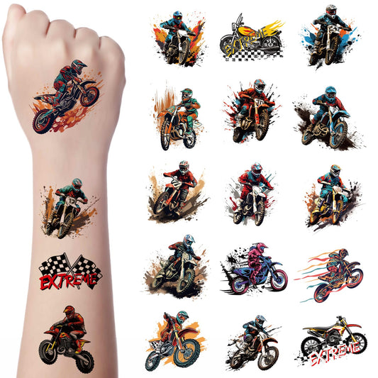 JoyfulGlam 63 PCS Dirt Bike Temporary Tattoos Motorcycle Party Tattoo Stickers Decoration Bag Fillers Gift For Kids Boys Girls