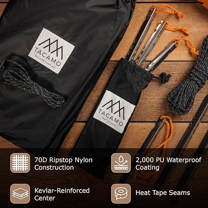 Waterproof Camping Tarp Shelter for Backpacking, Hiking, Hammock, and Bushcraft (Black, 10 FT x 12 FT)