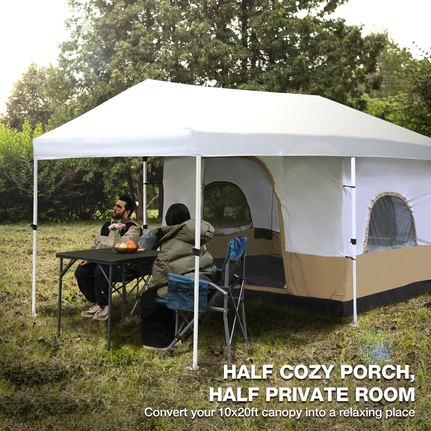 REDCAMP Canopy Camping Tent for Pop Up Canopy Tent, Inner Tent with Mesh Window, Converts Straight Leg 10'x10' or 10'x20' Canopy into Camping Tent, Fits 4-6 Person, Khaki(Frame/Shelter NOT Included)