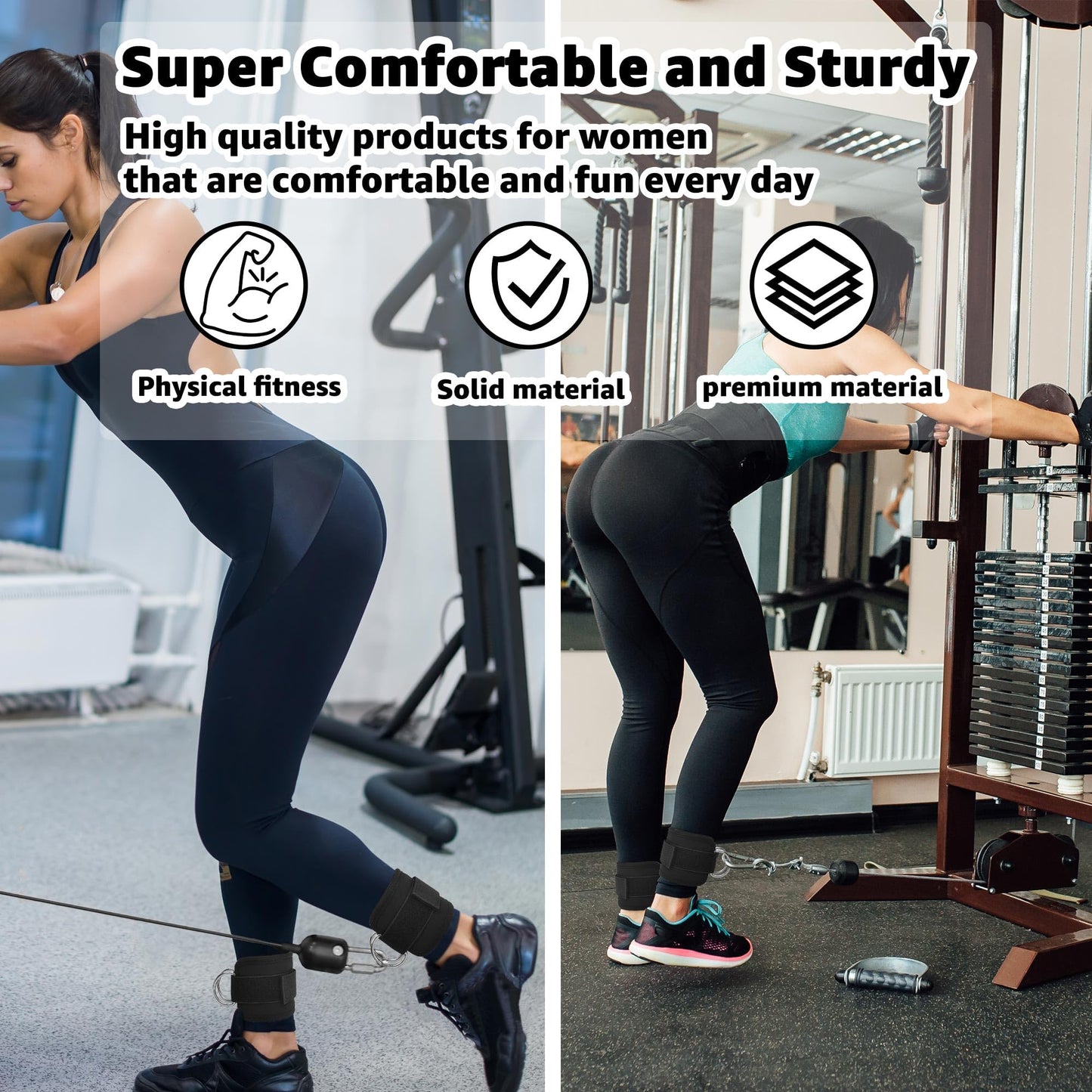 Anemeeoke Fitness Ankle Straps for Cable Machine, Kickbacks Glute Workouts, Lower Body Exercises, Adjustable Leg Straps with Neoprene Padding Men Women(Gray)