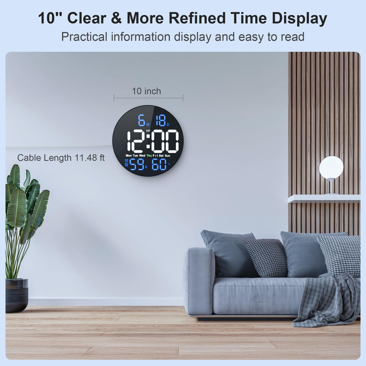 ANALOI Digital Wall Clock, 10 in Wall Clock with Large LED Display Seconds Display One Button DST Muteable Button Auto Brightness, Large Digital Wall Clock for Living Room, Classroom, Bedroom, Office