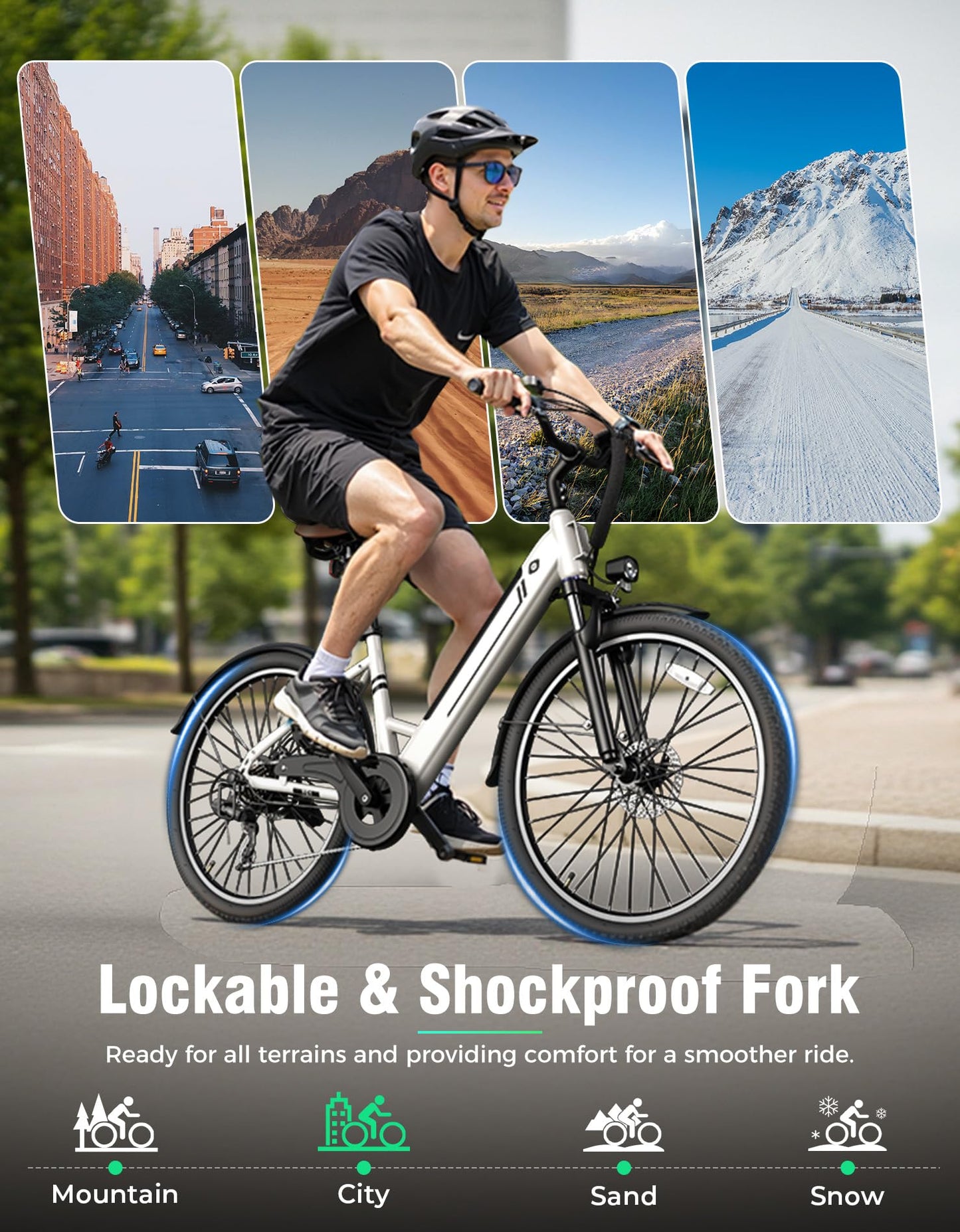 YOLOWAY Electric Bike for Adults, 26" Up to 1000W Peak Motor E-Bike, 25 Mph 40+ Mile Range Brushless City E-Bike, with 360Wh Removable Battery, 7 Speeds & Front Suspension for Commuting, Outdoor