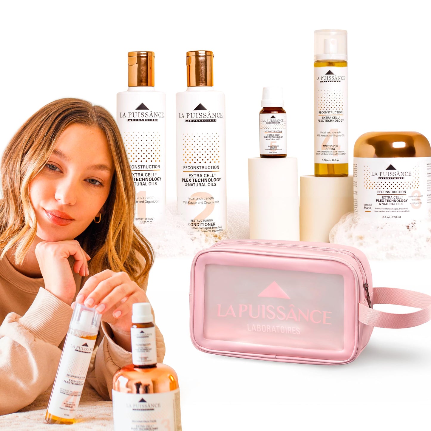 LA PUISSANCE Extra Cell Plex Complete Hair Repair - 5-Step Deep Repair Kit for Severely Damaged Hair - Includes Shampoo, Conditioner, Mask, Spray, Ampoule - For Home and Salone Use