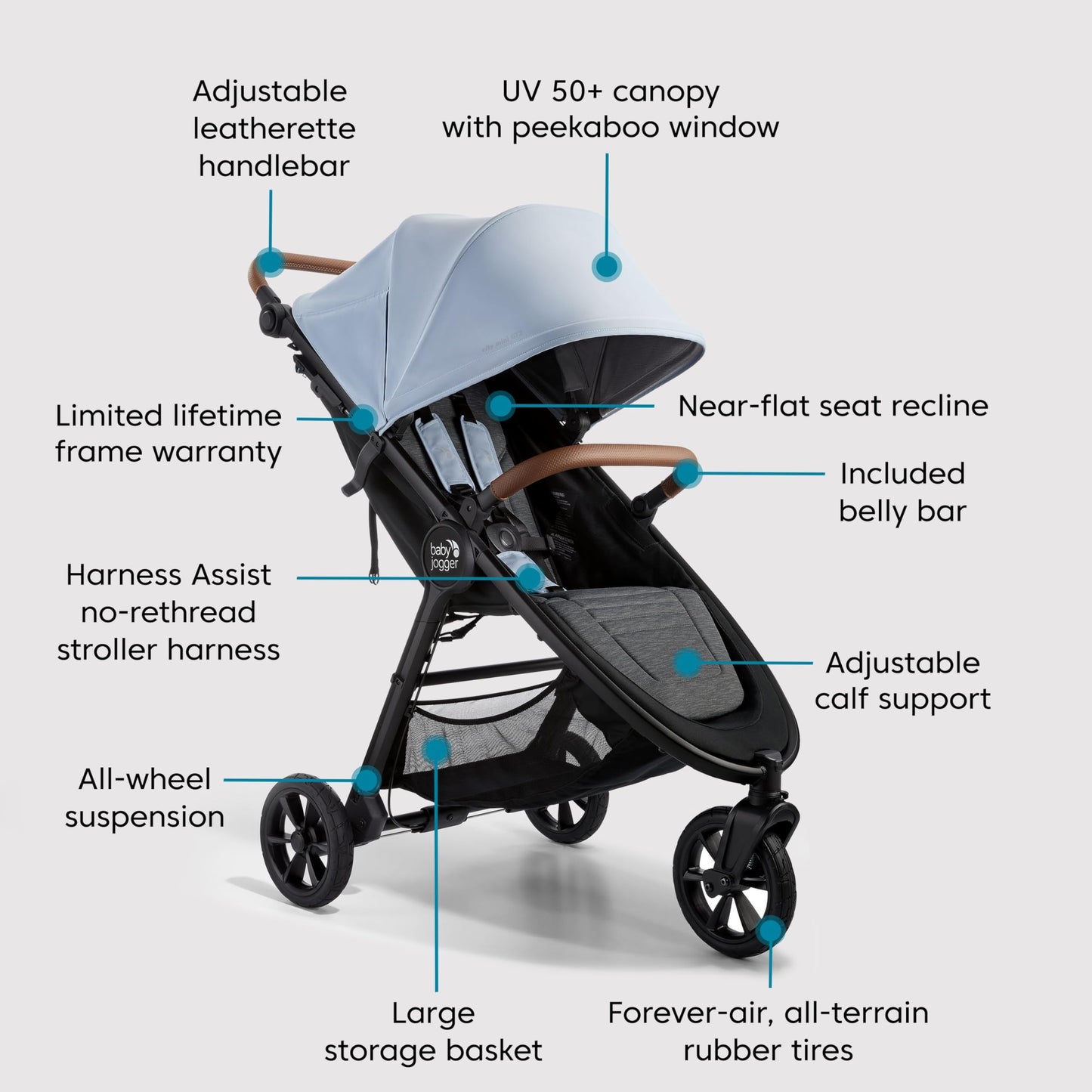 Baby Jogger City Mini GT2 Single Stroller Eco-Friendly Series Slate Fog Four-Way Use with Infant Car Seat Adapters Included