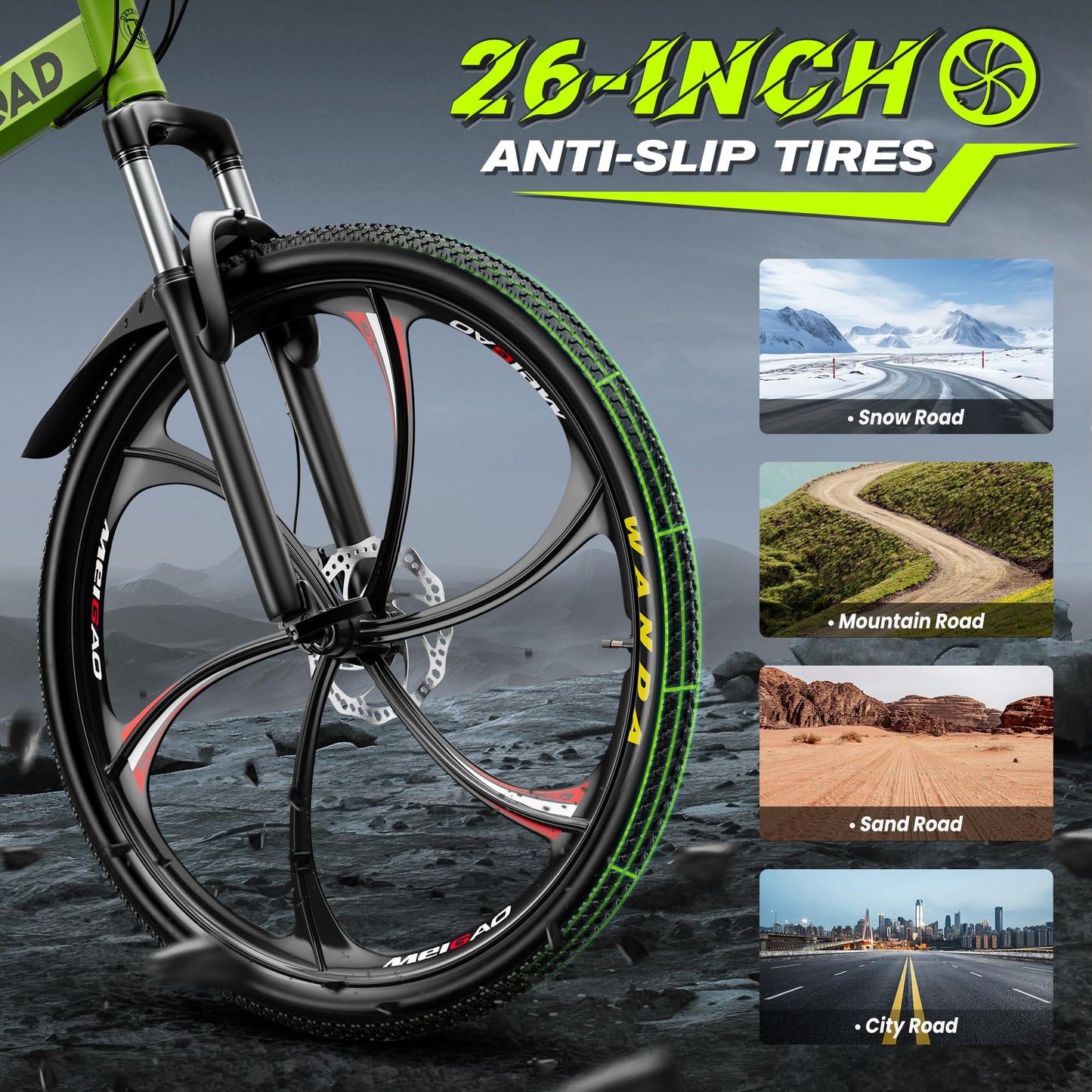 Betterland 26 Inch Folding Mountain Bike, 21 Speeds Full Suspension Foldable Bikes, Dual Disc Brake, High Carbon Steel Frame and Non-Slip Quick Release tire Bicycle for Adult