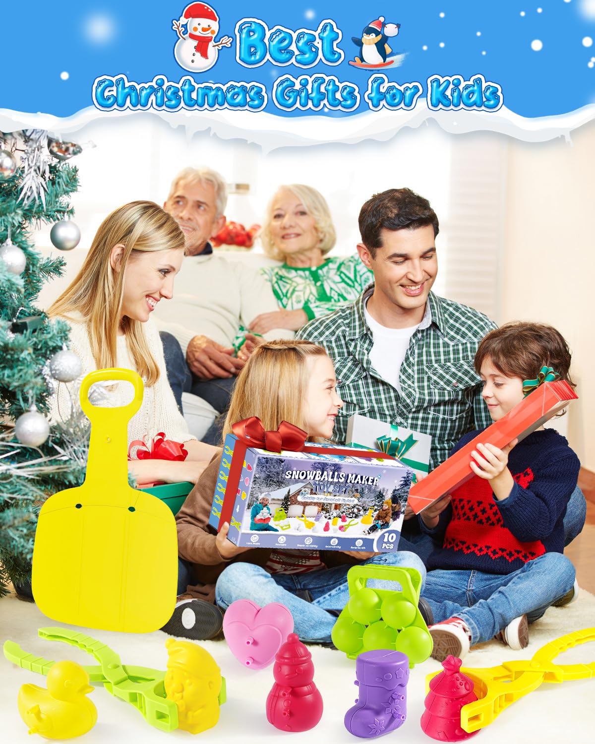 10 Pack Snowball Maker Toy, Snow Sled & Duck Snow Ball Makers Toys for Kids Ages 4-8, Winter Snow Outdoor Removable Snow Clip Toys Tool Kit for Birthday Christmas Stocking Stuffers Gifts