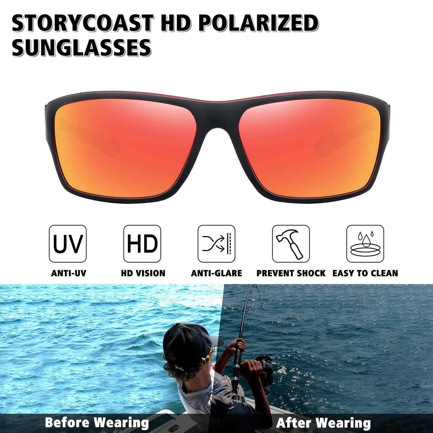 STORYCOAST Polarized Sports Sunglasses for Men Women Unbreakable Frame Cycling Fishing Driving Blue Mirror+Red Mirror 2Pack