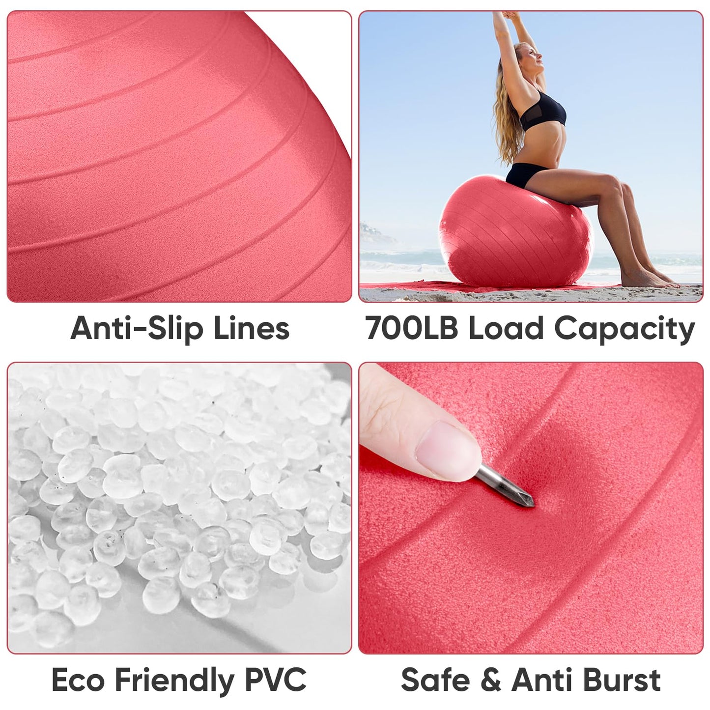 APEXUP Yoga Ball Exercise Ball, Anti Slip Stability Ball Chair, Heavy Duty Large Gym Ball for Fitness, Balance, Core Workout and Physical Therapy (S (15"~18") 45cm, Red)