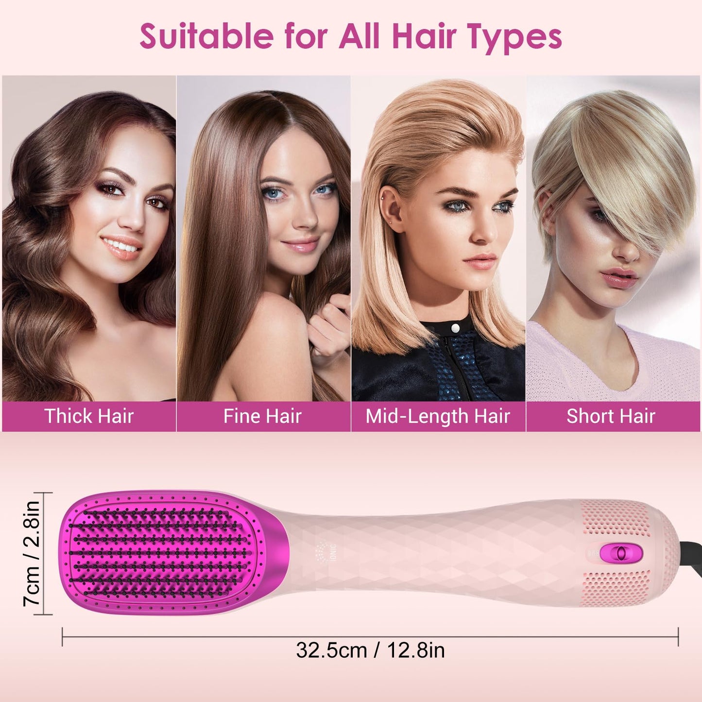 APOKE 3 in 1 Hair Dryer Brush Professional 1200W Powerful Ceramic Tourmaline 3 Heat/2 Speed Settings One Step Hair Dryer and Styler (Pink)