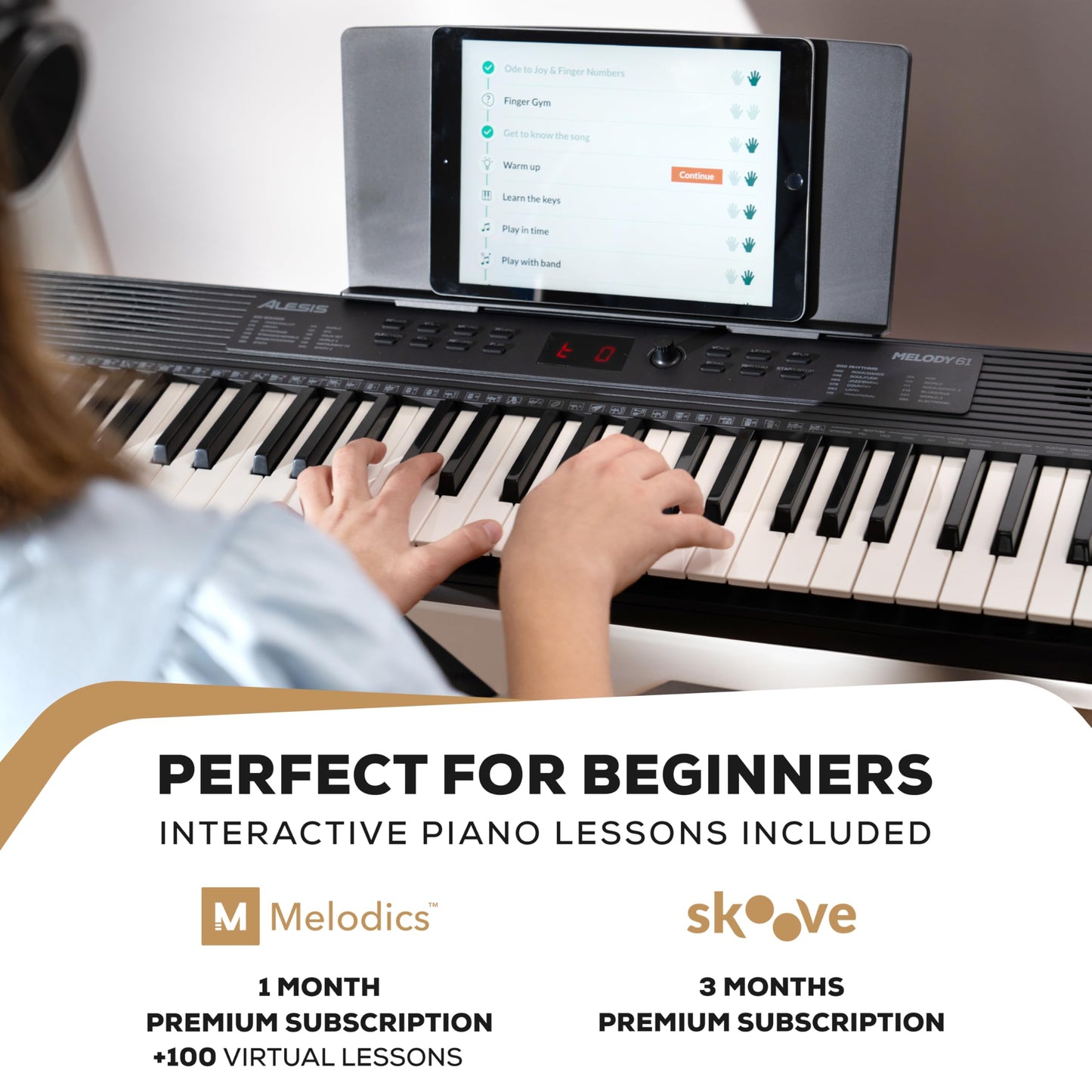Alesis Melody 61 MK4 Keyboard Piano for Beginners with 61 Keys, Speakers, Stand, Bench, Headphones, Tablet/Sheet Music Stand, 300 Sounds and Music Lessons