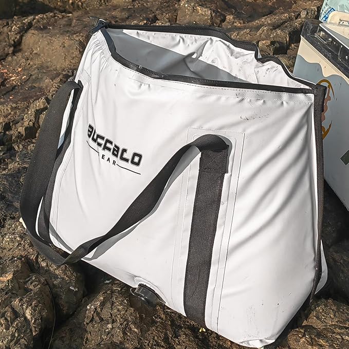 Buffalo Gear Insulated Fish Cooler - 27.5QT 58QT Waterproof Flat Bottom Bag, Leakproof and Fishing Kill Bag