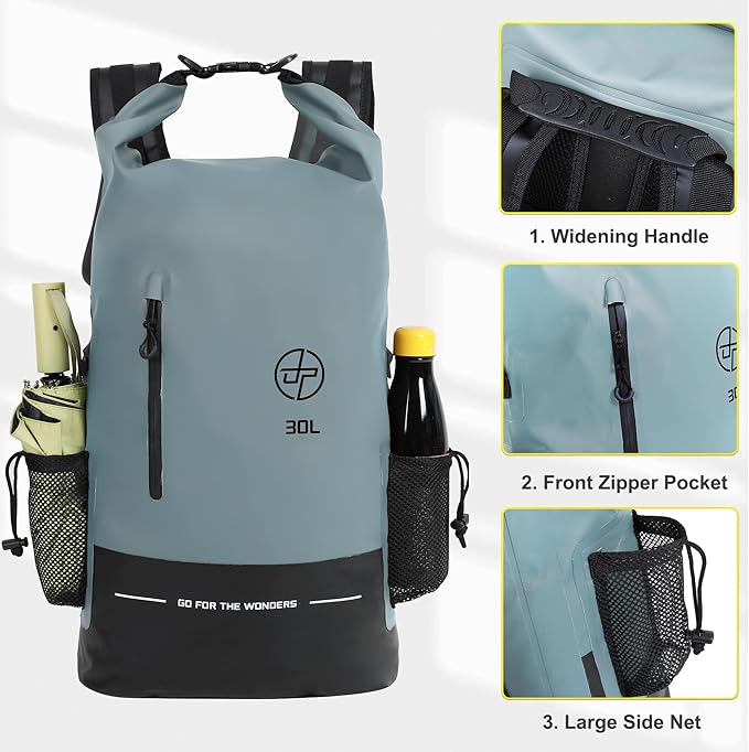 UPWELL 32L Waterproof Dry Bag Boating Backpack for Travel Hiking Camping Kayaking Hiking Swimming Floating Submersible Dry Bag grey