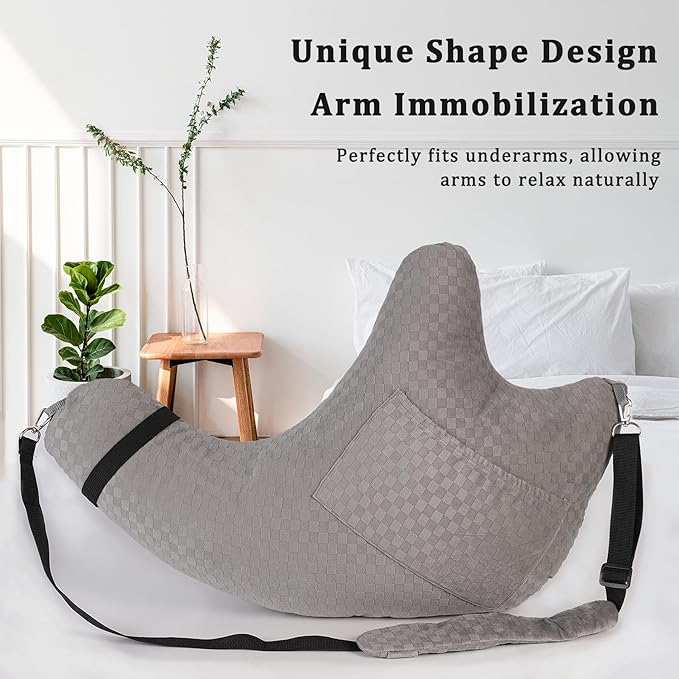 Shoulder Surgery Pillow, Rotator Cuff Pillow for Side Sleeper, Shoulder Pain Relief Removable with Shoulder Strap Support Arm Pillow for Side Sleep and Post Surgery (Light Grey)