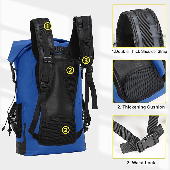 UPWELL 31L Waterproof Dry Bag Boating Backpack for Travel Hiking Camping Kayaking Hiking Swimming Floating Submersible Dry Bag blue