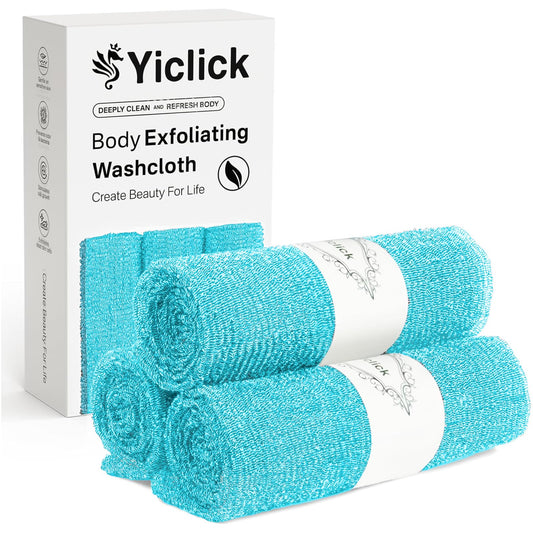 Yiclick Exfoliating Washcloth Towel [3 Pack], Japanese Exfoliating Bath Wash Cloth for Body Exfoliation, Korean Back Scrubber Washer for Shower, African Net Sponge Brush Loofah Exfoliator (Grey)