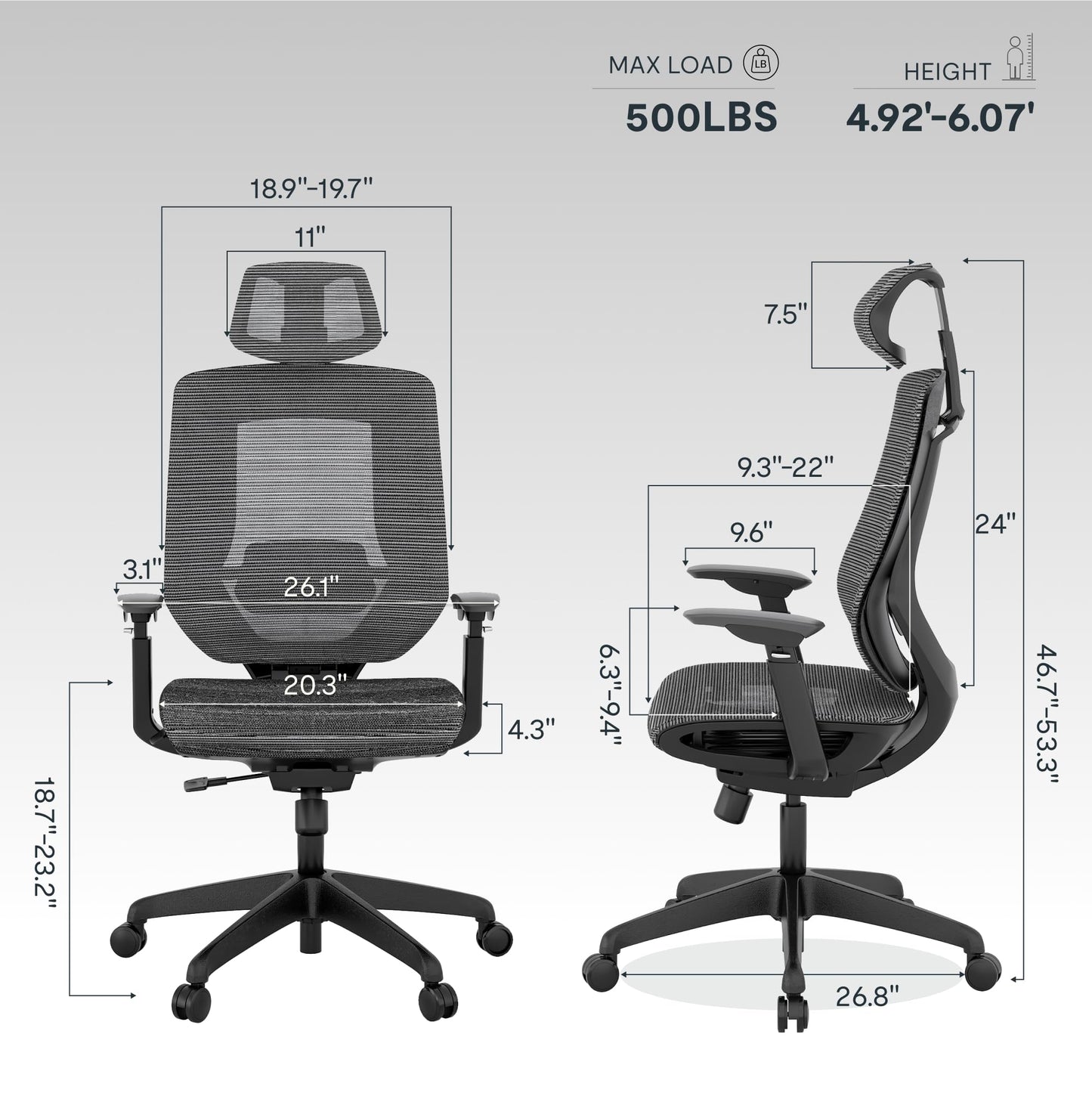 FLEXISPOT Upgraded OC6 Big and Tall Office Chair Heavy Duty,4D Armrest Mesh Ergonomic Home Office Chair with High Back,Lumbar Support,Tilt Function,and 360°Swivel Wheels(Black)