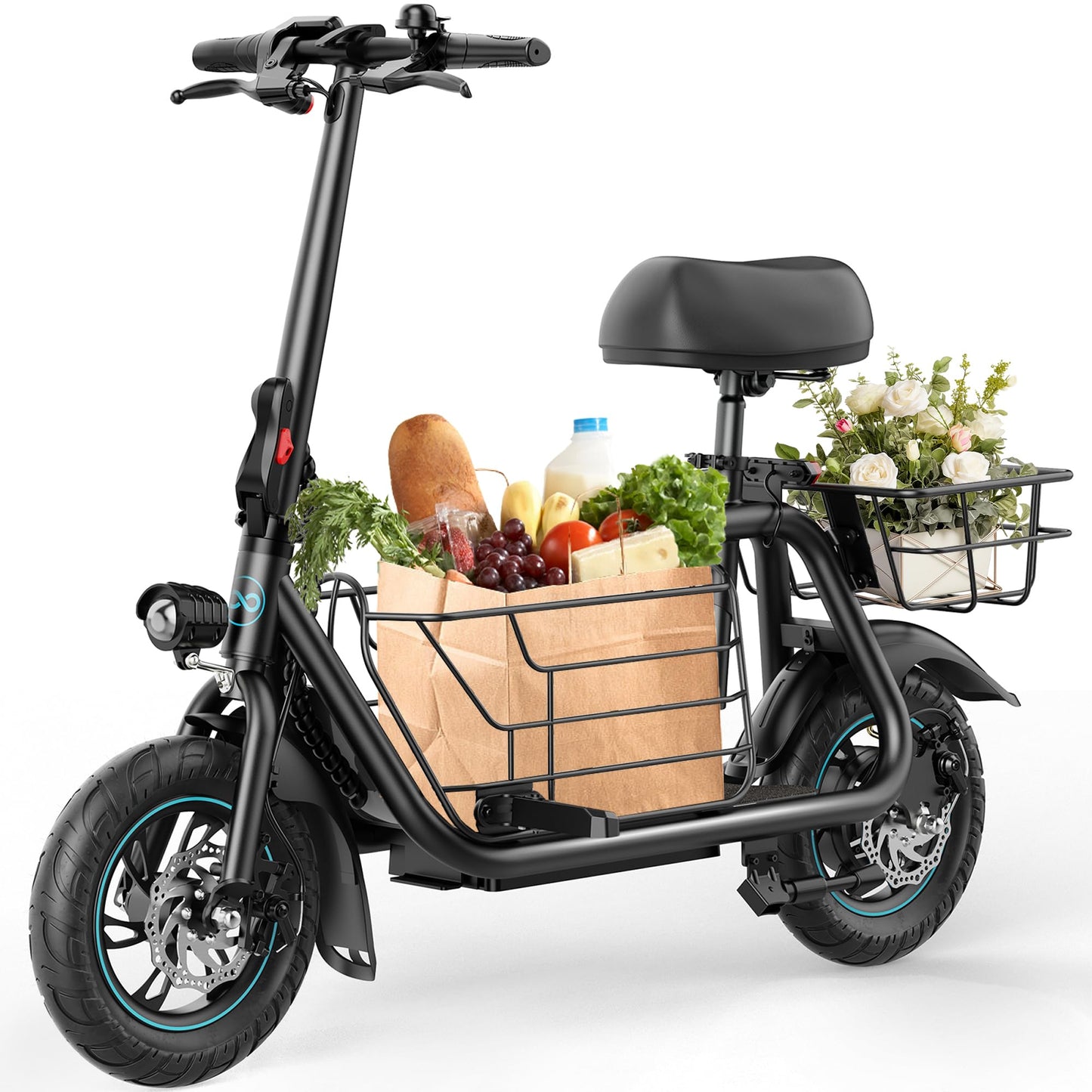 URBANMAX Electric Scooter with Seat, 550W Motor, 18.6MPH Top Speed, 20 Miles Range, Adults Electric Scooter with Large Storage Basket for Pets Dogs and Items，C1S-V1