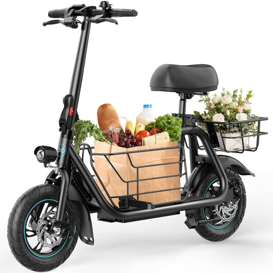 URBANMAX Electric Scooter with Seat, 550W Motor, 18.6MPH Top Speed, 20 Miles Range, Adults Electric Scooter with Large Storage Basket for Pets Dogs and Items，C1S-V1