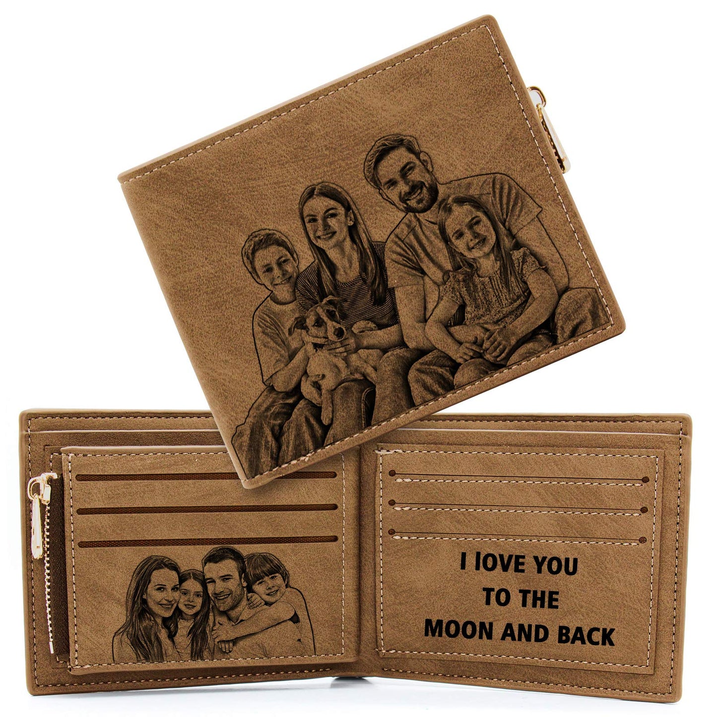 Custom Engraved Wallets Personalized Photo Leather Wallet Men,Husband,Dad,Son,Personalized Gifts (Gray)