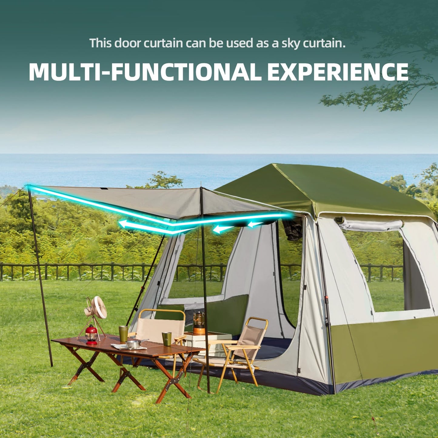 YOLENY Camping Tent, 3/6 Person Pop-Up Family Tent for Instant Setup, Spacious Interior-10' x 9', 3000mm Water-Resistant with Rainfly, 2 Windows & 2 Doors, Backpacking Tents for Travel, Hiking, Green