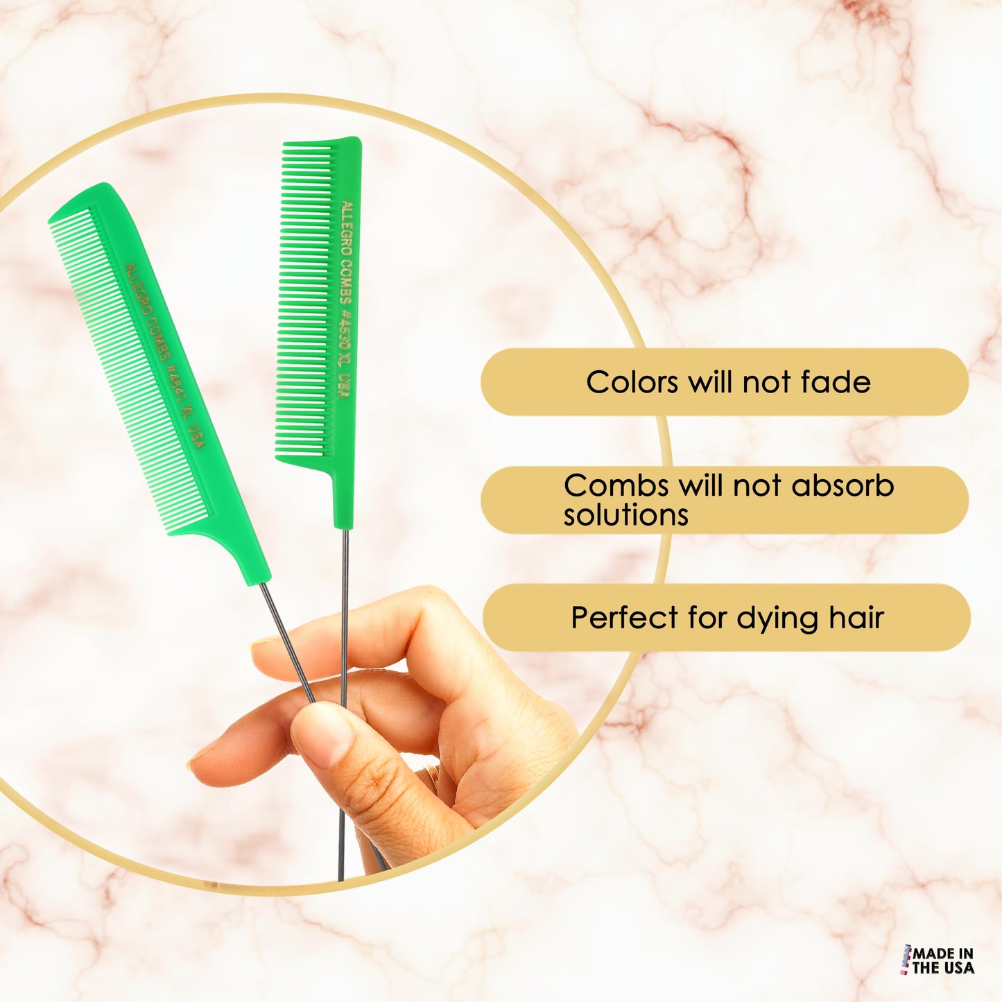 Allegro Combs XL Pintail Rat Tail Combs Parting Combs Metal Tail Foiling Combs Pin Combs Stitch Braids Combs2 Pc. (Neon Green)