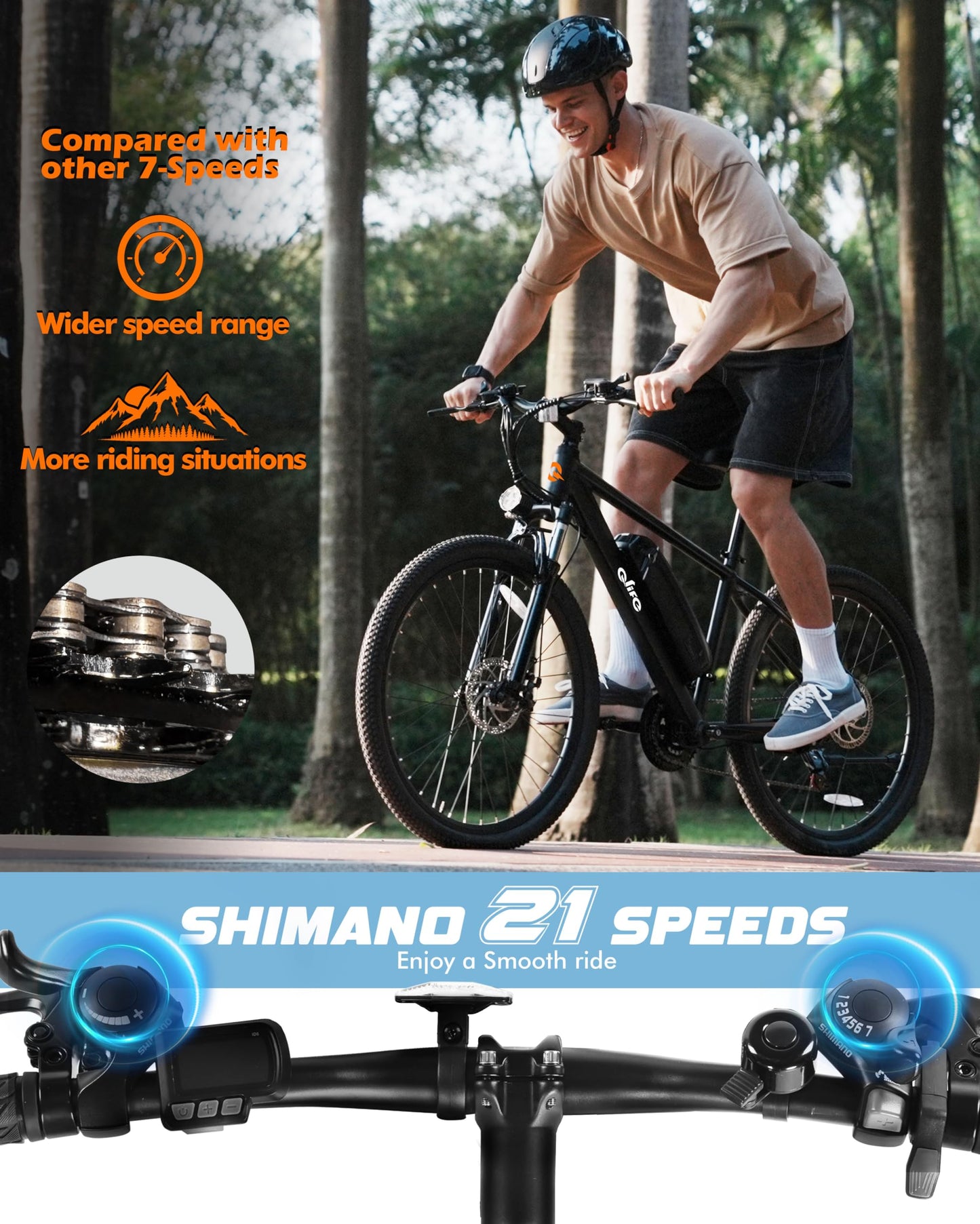 Qlife Racer Electric Bike for Adults - 21-Speed Mountain Ebike with Peak 1200W 28MPH Brushless Motor, 48V10.4Ah Removable Battery, 27.5X2.1 Tire Step Over E-MTB, Up to 50 Miles, E Bikes Black