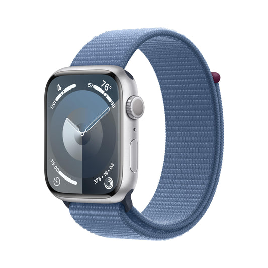 Apple Watch Series 9 [GPS, 45mm] - Silver Aluminum Case with Winter Blue Sport Loop (Renewed)