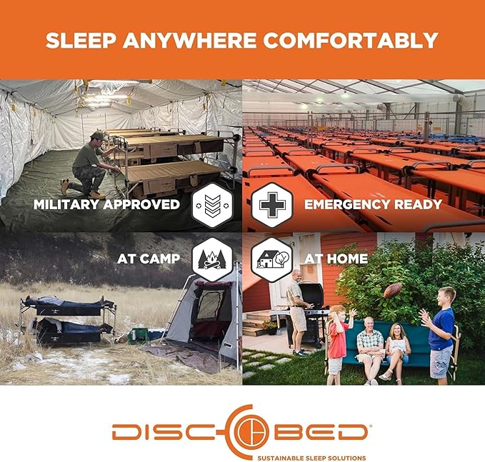 Disc-O-Bed Large Outdoor Convertible 2 Person Bench and Double Camping Cot Portable Bed Bunk System for Adults, Navy